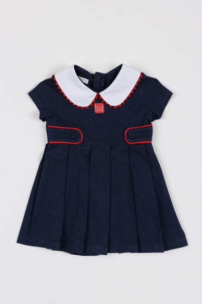 Vestido com Pregas Azul Marinho - Um Mais Um