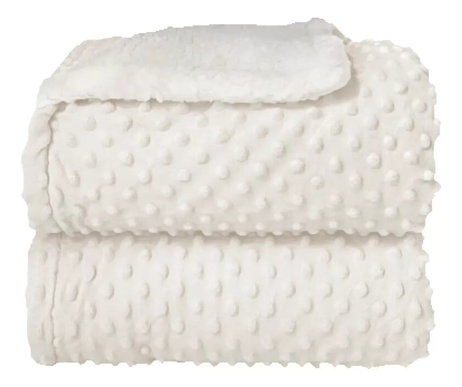 Cobertor Plush Com Sherpa Dots Bolinhas Branco - Laço Bebê