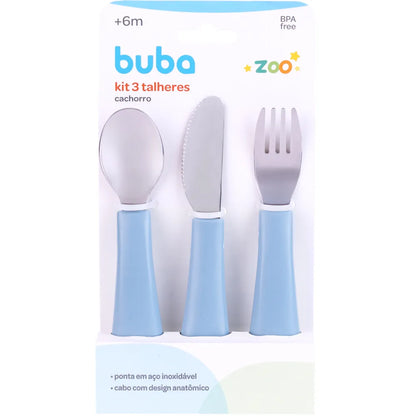 Kit 3 Talheres Buba Zoo Azul Escuro - Buba