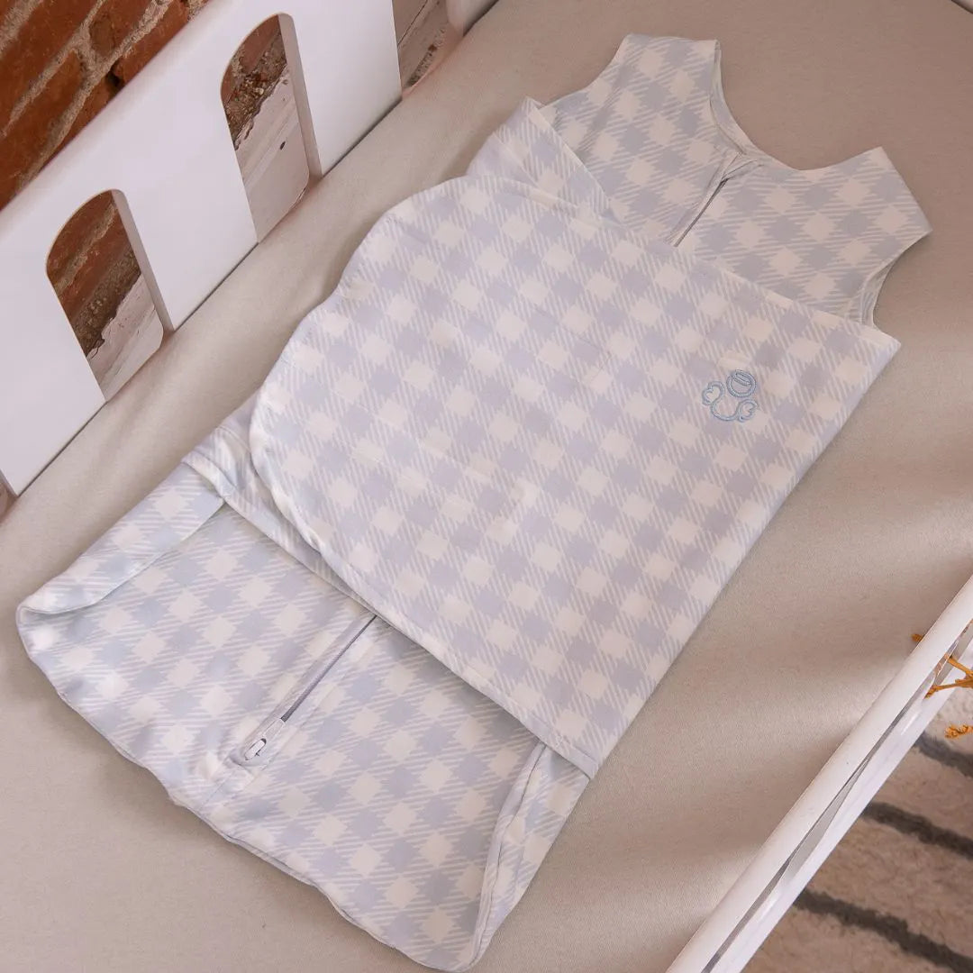 Saco de Dormir Swaddle em Algodão Natural Vichy Azul - Casulo de Anjo