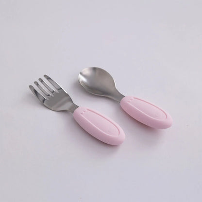 Kit Talher Em Aco Inox E Silicone C/ Estojo Rosa - Petit Pia