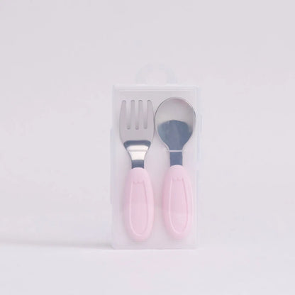 Kit Talher Em Aco Inox E Silicone C/ Estojo Rosa - Petit Pia