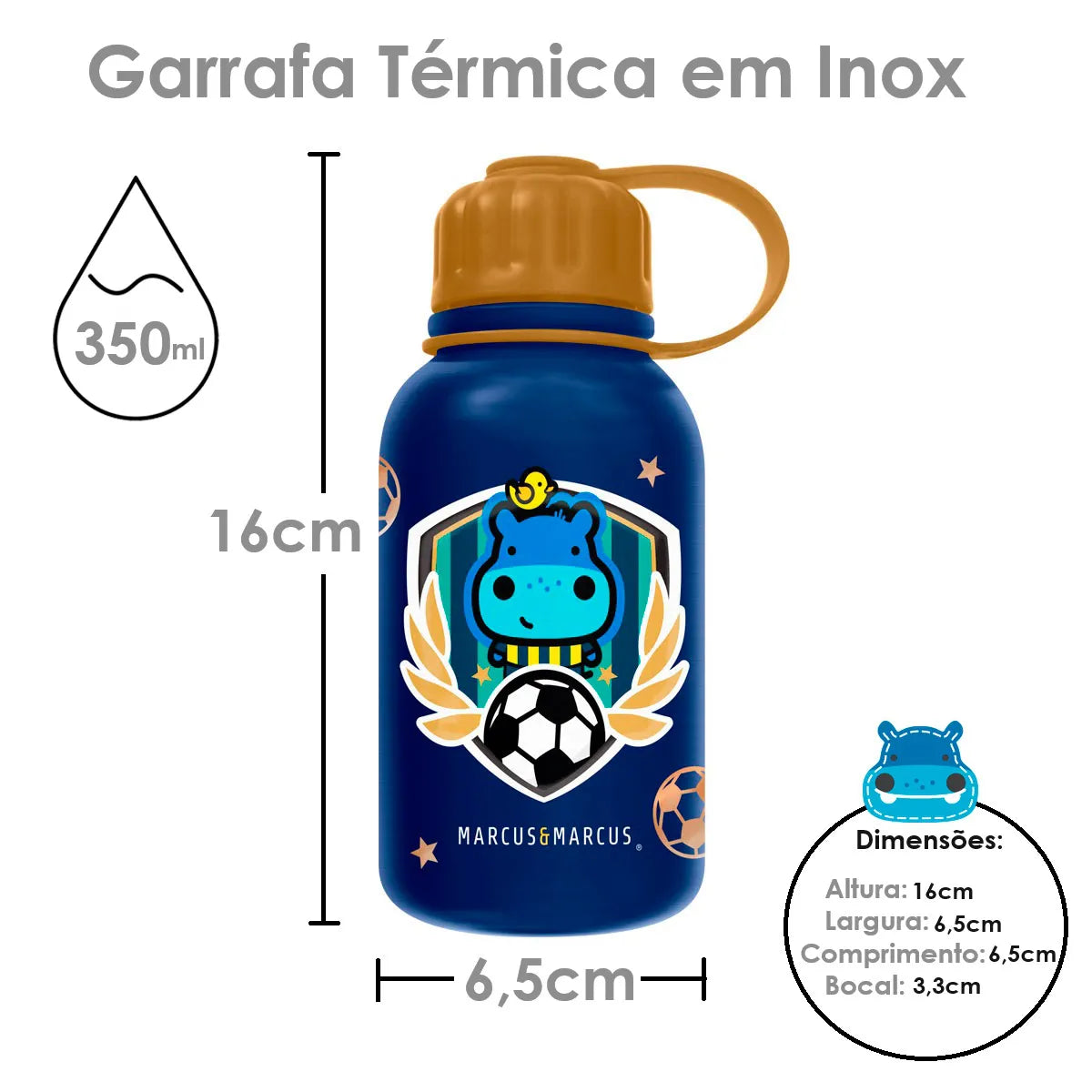Garrafa Térmica em Inox Futebol 350ml - Marcus & Marcus