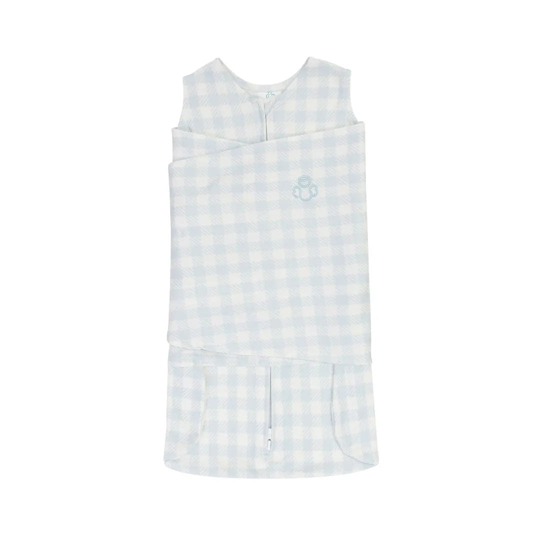 Saco de Dormir Swaddle em Algodão Natural Vichy Azul - Casulo de Anjo