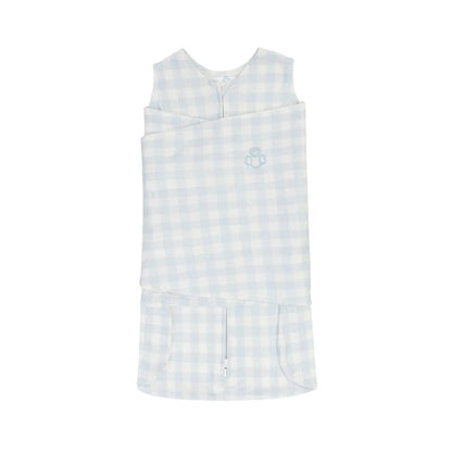 Saco de Dormir Swaddle em Algodão Natural Vichy Azul - Casulo de Anjo
