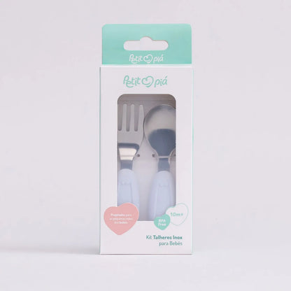 Kit Talher Em Aço Inox E Silicone C/ Estojo Azul - Petit Pia