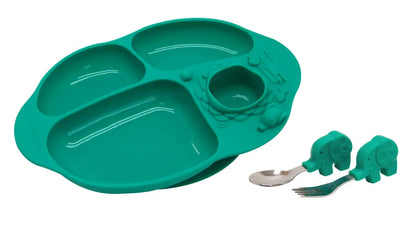 Kit Alimentação Prato C/4 Divisórias E Primeiro Garfo E Colher - Elefante Ollie