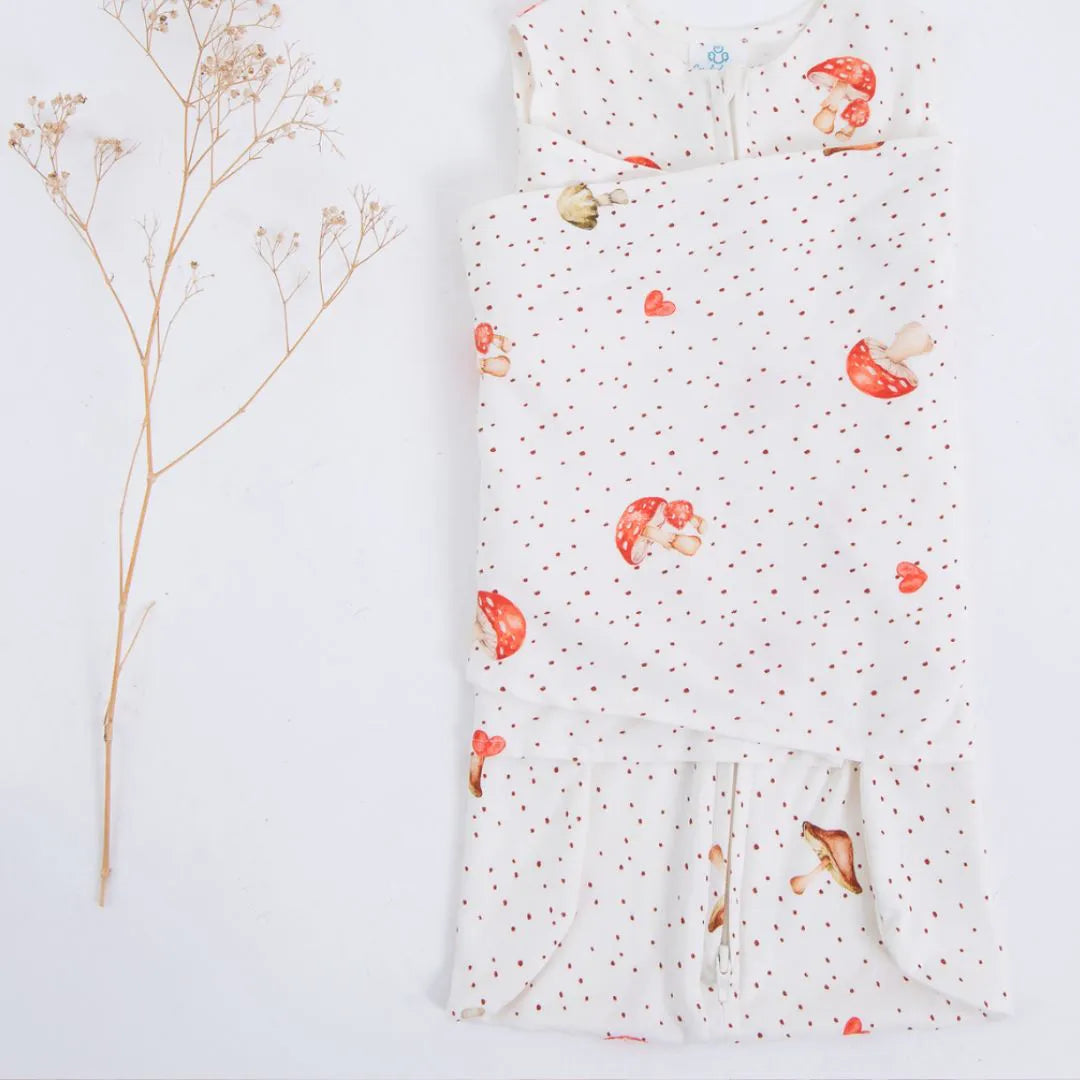 Saco de Dormir Swaddle em Algodão Natural Cogumelo - Casulo De Anjo