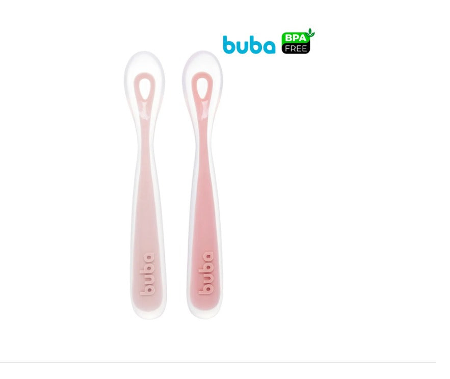 Kit 2 Colheres Em Silicone Fase 1 Rosa - Buba