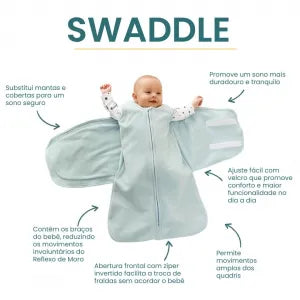 Saco de Dormir Swaddle em Algodão Natural Vichy Azul - Casulo de Anjo