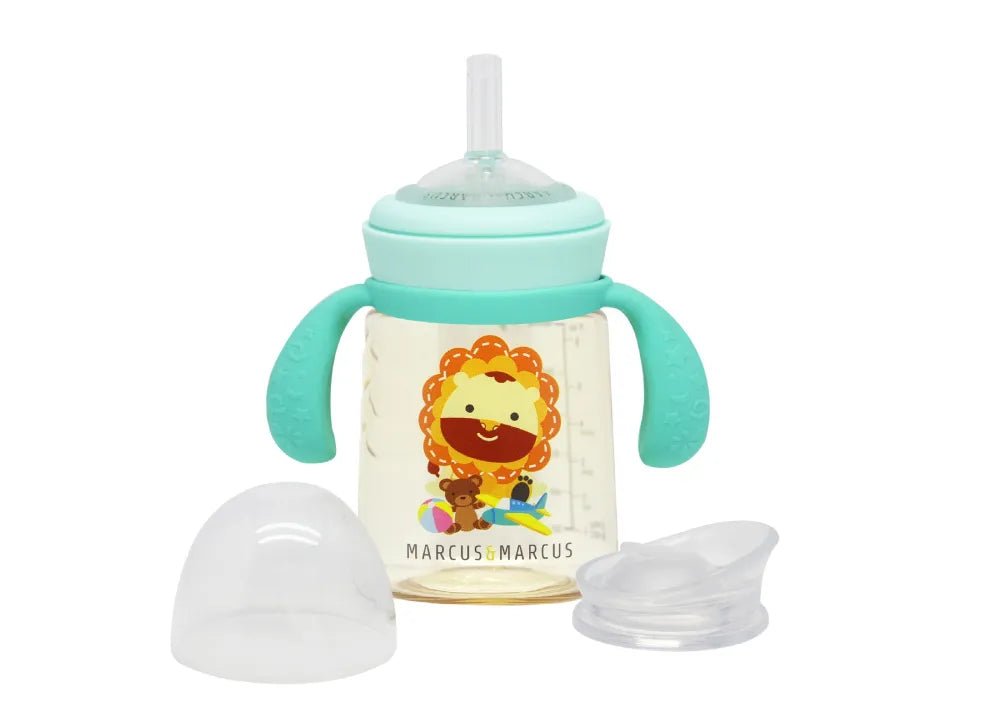 Copo De Transição Com Bico E Canudo 180ml - Marcus & Marcus  - Leão Marcus