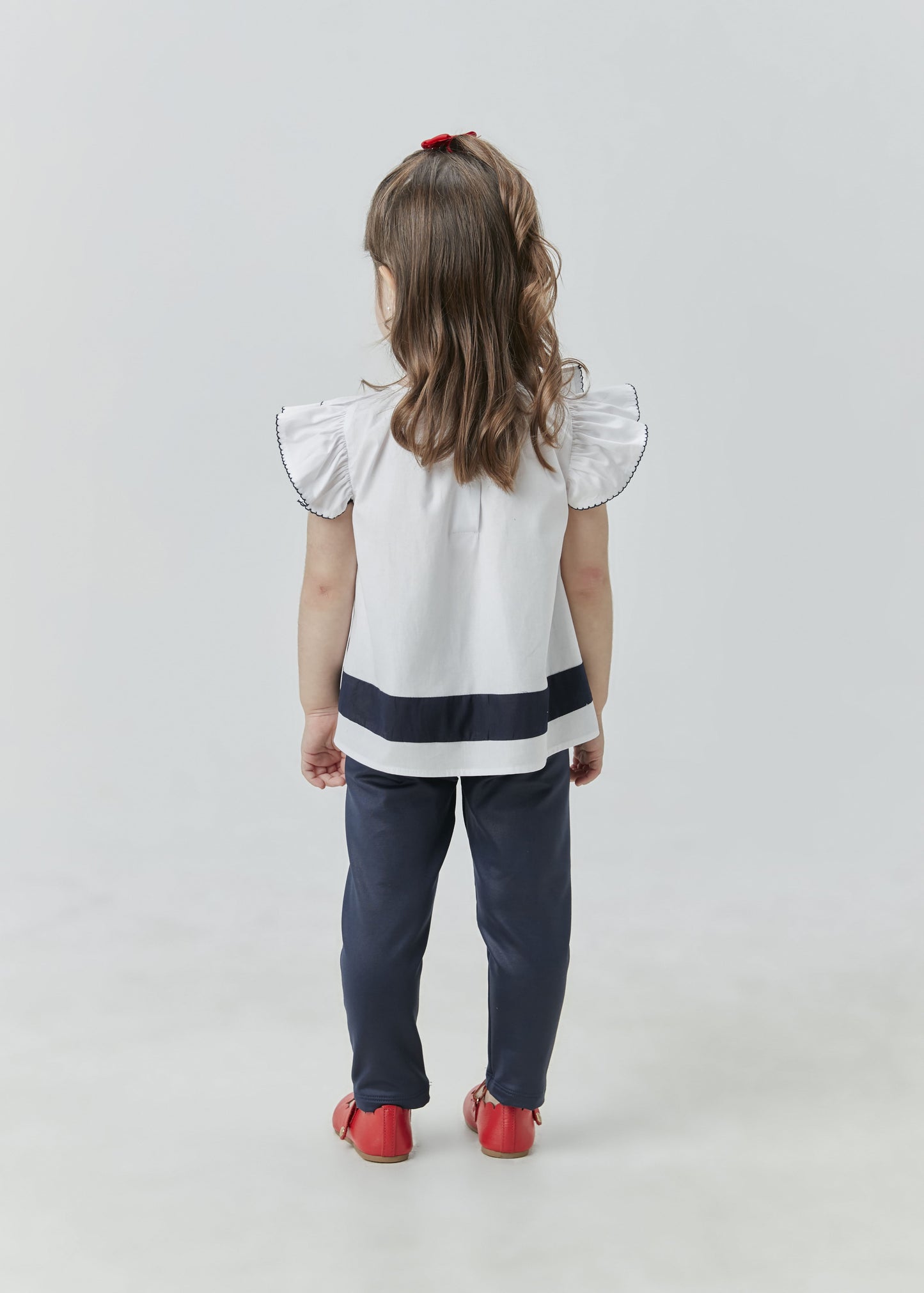 Conjunto Bata em Tricoline com Laço e Calça Marinho - Um Mais Um