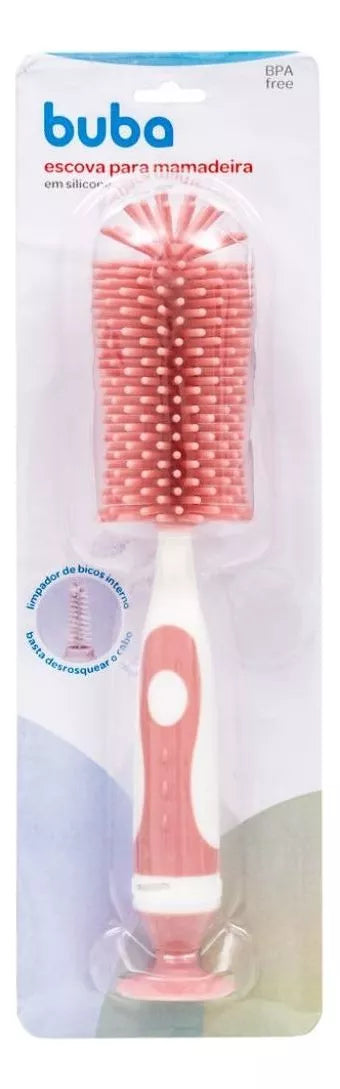 Escova para Mamadeira em Silicone Rosa - Buba