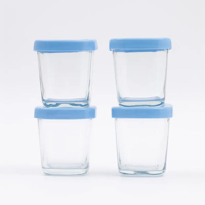 Kit 4 Potes De Vidro Para Armazenar Leite E Papinha 120ml Azul Petit Pia