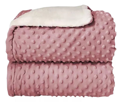 Cobertor Plush Com Sherpa Dots Bolinhas Rosa - Laço Bebê