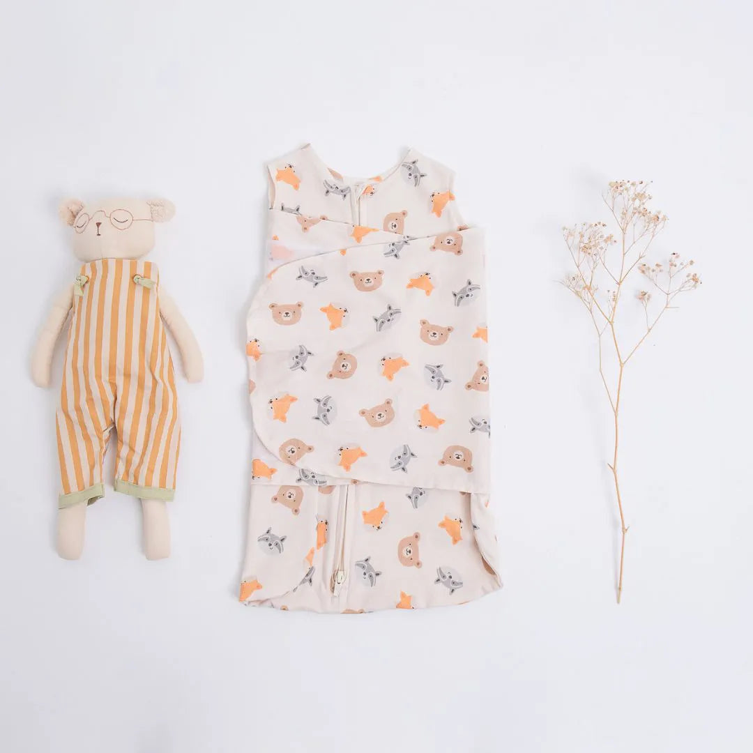 Saco de Dormir Swaddle em Algodão Natural Urso RN - (0 a 3 meses)