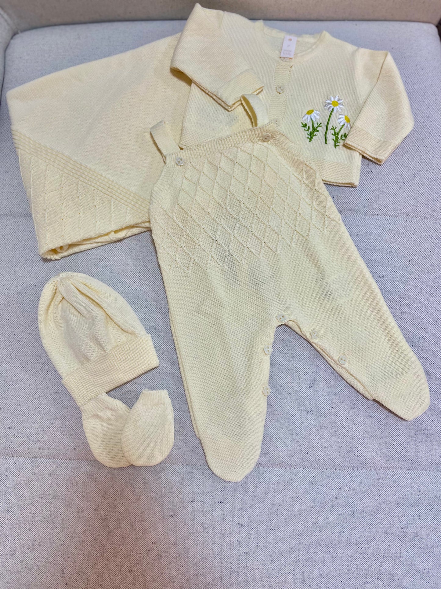 KIT SAÍDA MATERNIDADE TRICOT AMARELO MATILDA - MINI LADY MINI LORD