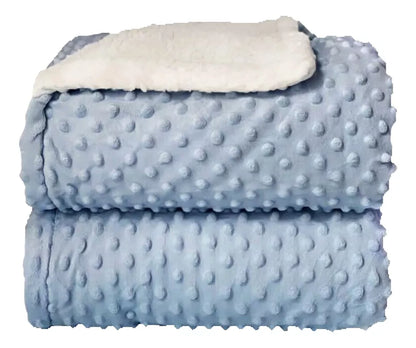 Cobertor Plush Com Sherpa Dots Bolinhas Azul - Laço Bebê