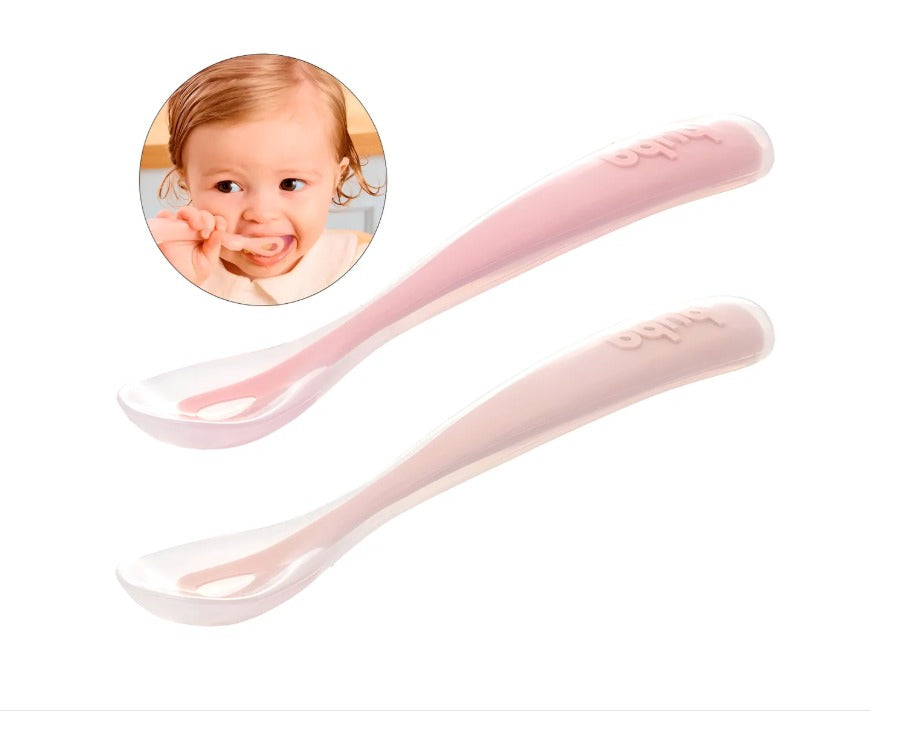 Kit 2 Colheres Em Silicone Fase 1 Rosa - Buba