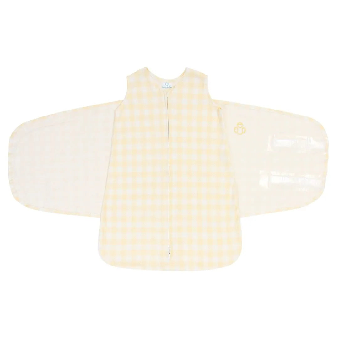 Saco de Dormir Swaddle em Algodão Natural Vichy Amarelo - Casulo De Anjo