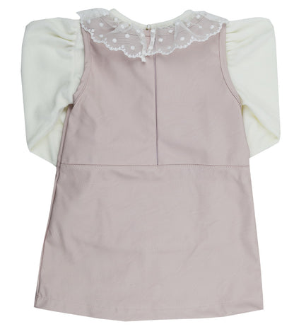 Vestido De Courinho Rosa E Blusa Creme - Grow Up