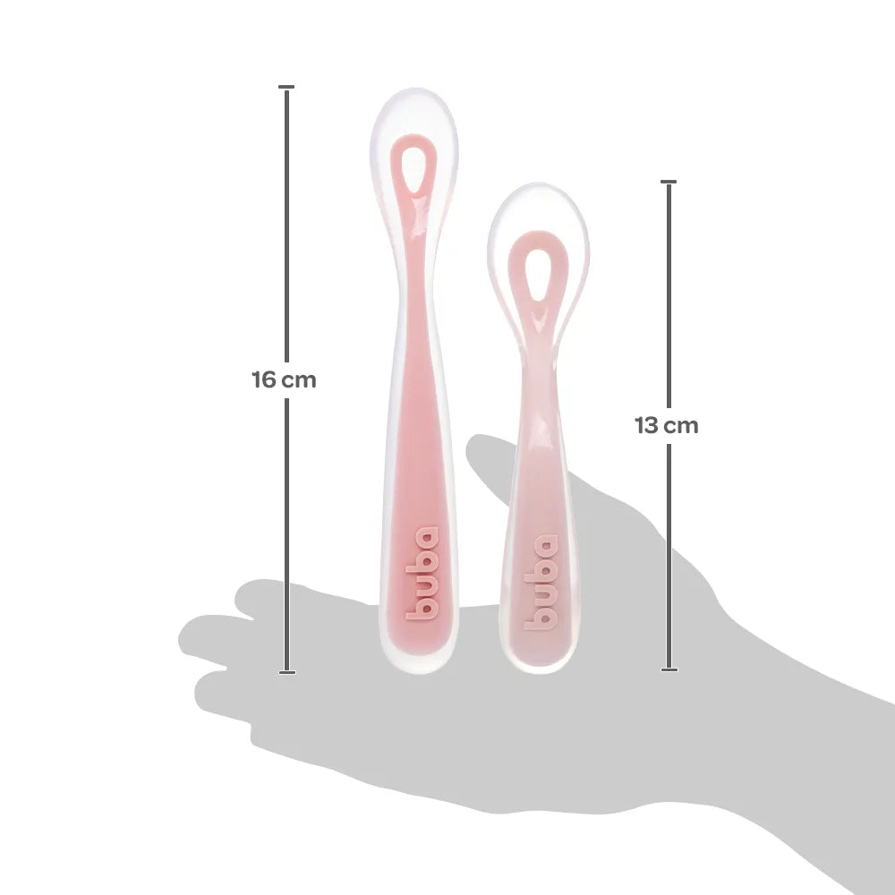 Kit 2 Colheres Em Silicone Fases 1 E 2 Rosa - Buba