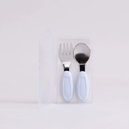 Kit Talher Em Aço Inox E Silicone C/ Estojo Azul - Petit Pia