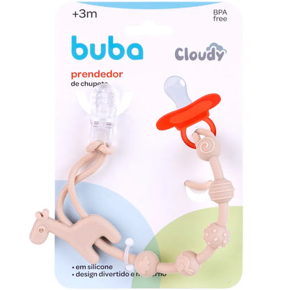 Prendedor De Chupeta Em Silicone Cloudy Girafa - Buba