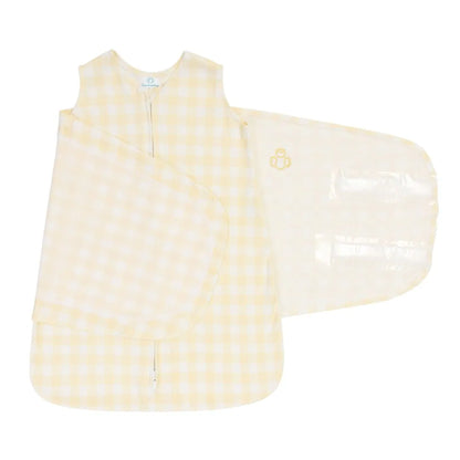 Saco de Dormir Swaddle em Algodão Natural Vichy Amarelo - Casulo De Anjo