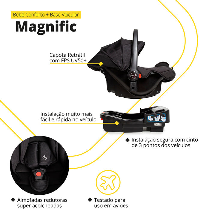 Travel Sistem Carrinho MAGNIFIC 5 EM 1 - FULL BLACK - SAFETY 1ST