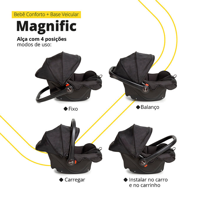 Travel Sistem Carrinho MAGNIFIC 5 EM 1 - FULL BLACK - SAFETY 1ST