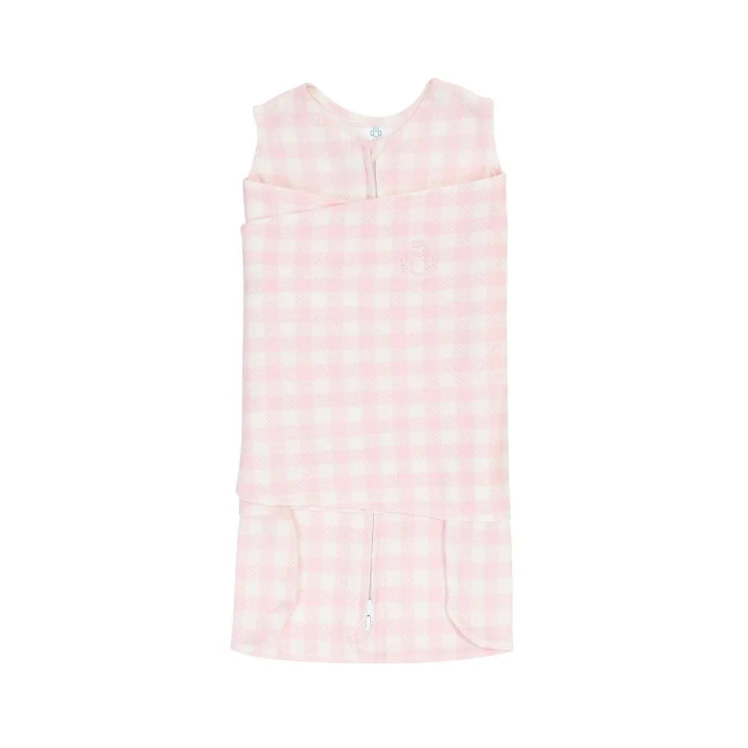 Saco de Dormir Swaddle em Algodão Natural Vichy Rosa - Casulo de Anjo