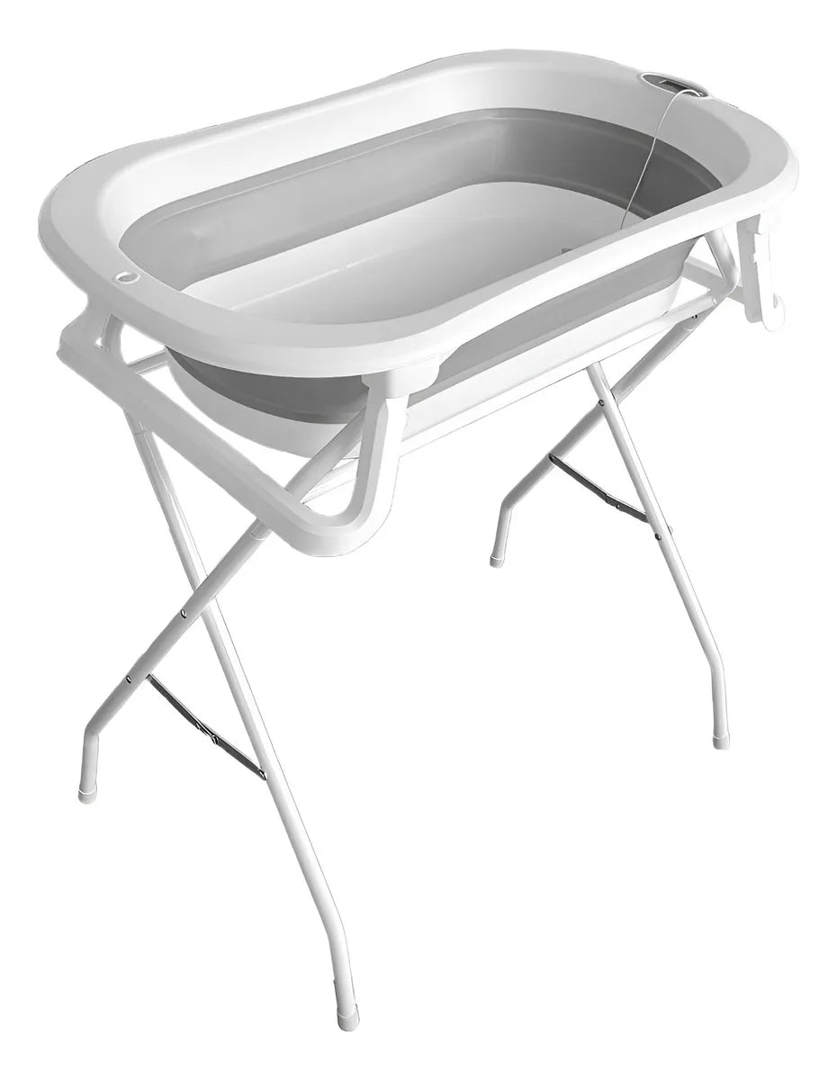 Banheira Bubbly Dobrável Com Suporte Cinza - Premium Baby