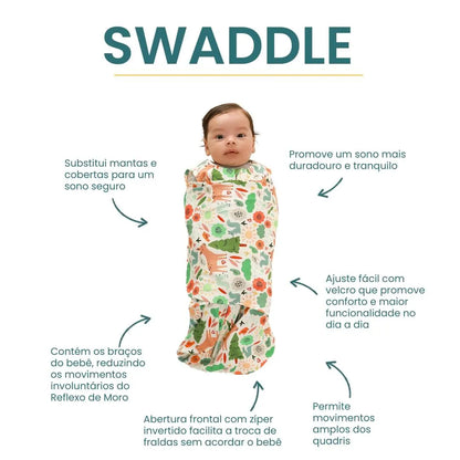 SACO DE DORMIR SWADDLE EM ALGODÃO EGÍPCIO FLORESTA - CASULO DE ANJO