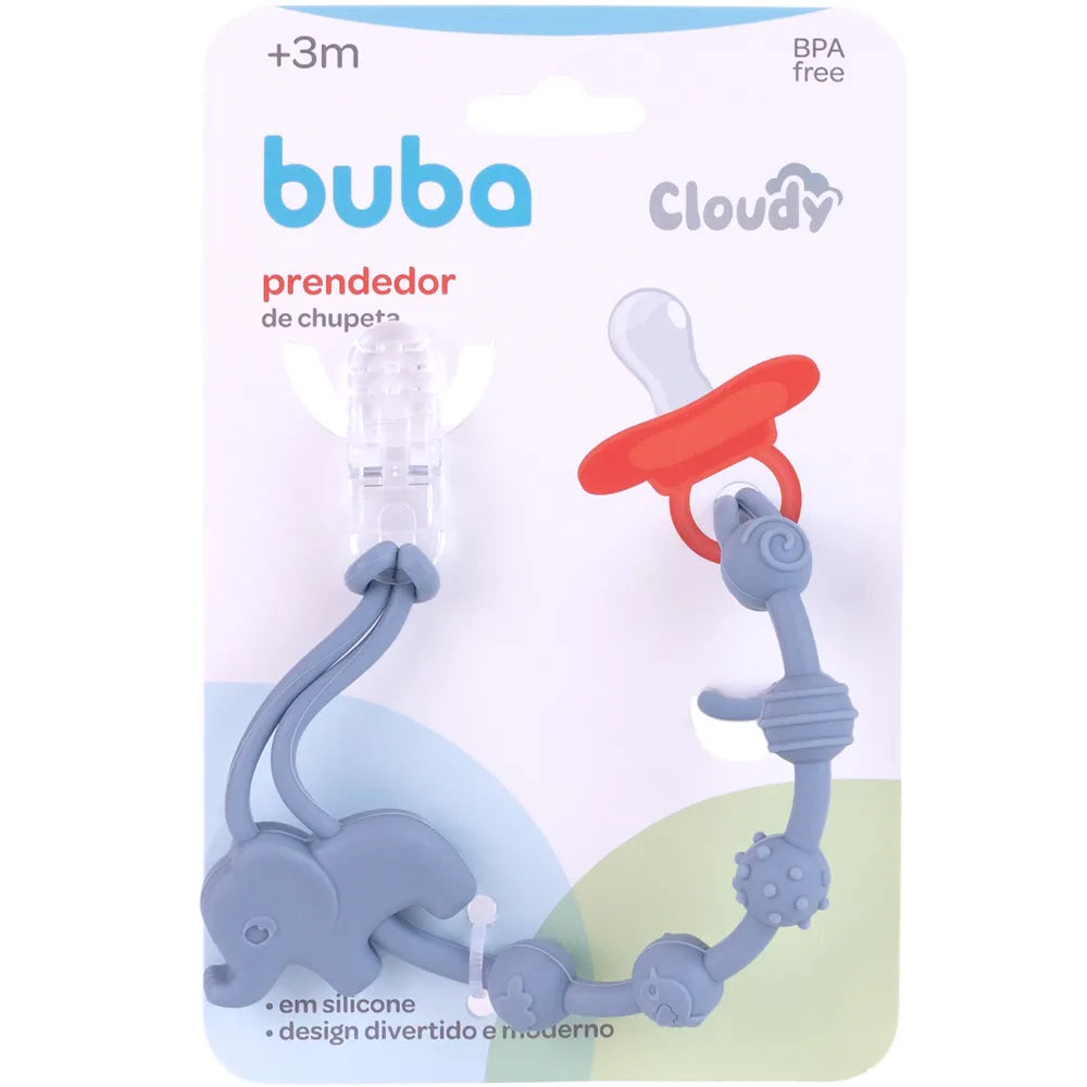 Prendedor De Chupeta Em Silicone Cloudy Elefante - Buba