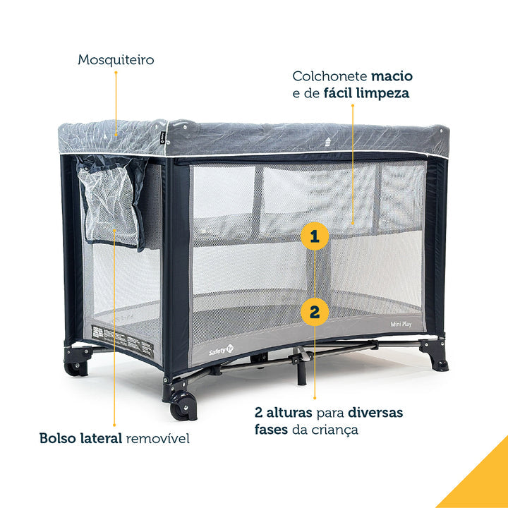 Berço Mini Play 1t Net Blue - Safety