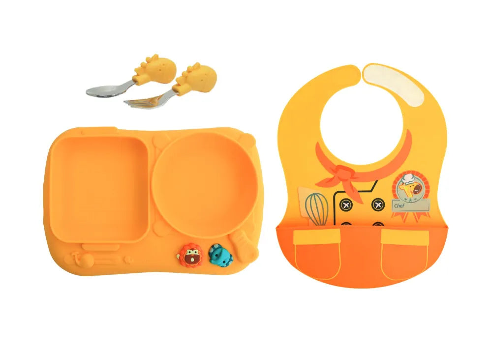 Kit De Alim C/ Prato 2 Div E Primeiro Garfo/colher Em Inox Chef - Amarelo
