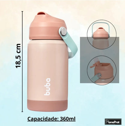 Copo Térmico Parede Dupla Com Canudo Rosa - Buba