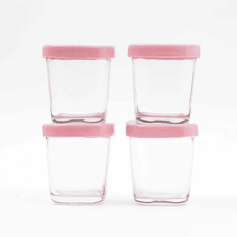 Kit 4 Potes De Vidro Para Armazenar Leite E Papinha 120ml Rosa Petit Pia