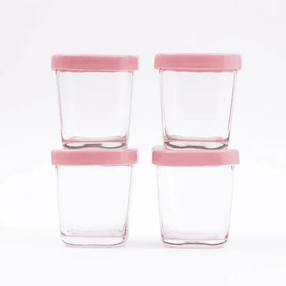 Kit 4 Potes De Vidro Para Armazenar Leite E Papinha 120ml Rosa Petit Pia