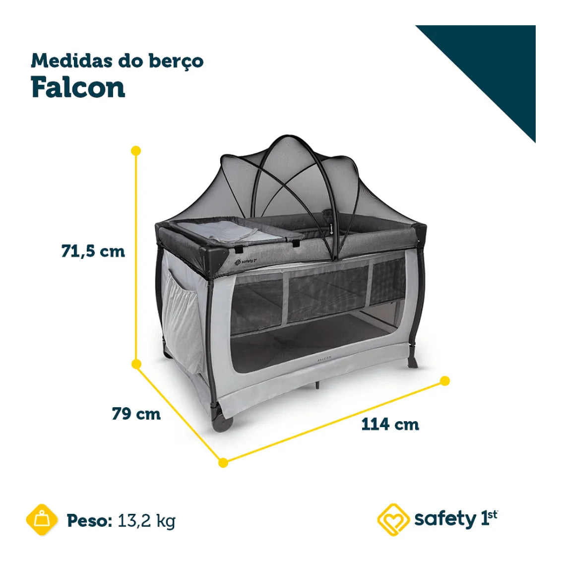 Berço Portátil Falcon Sf1 Grey Night - Safety