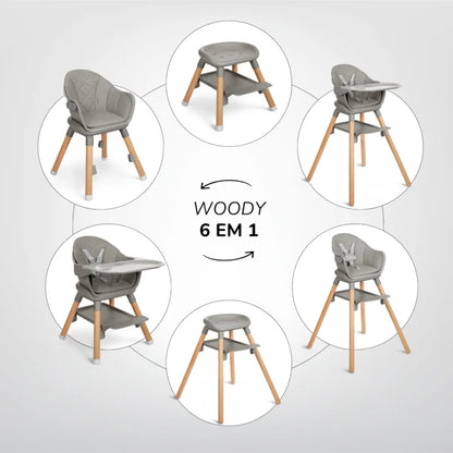 Cadeira Refeição 6 Em 1 Woody Grey - Kika Boo