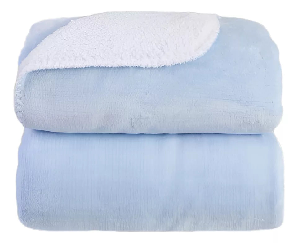 Cobertor Microfibra Plush com Sherpa Azul Bebê - Laço Bebê