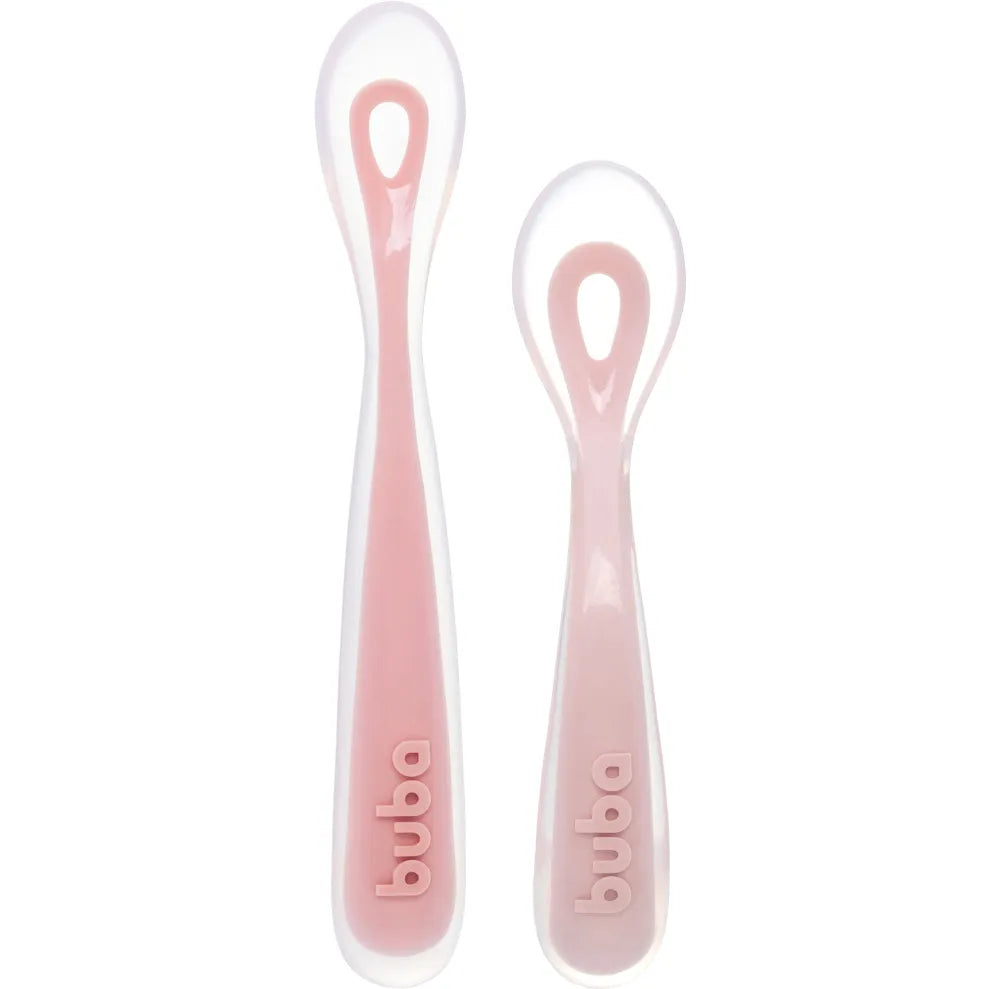 Kit 2 Colheres Em Silicone Fases 1 E 2 Rosa - Buba