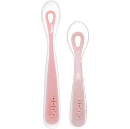 Kit 2 Colheres Em Silicone Fases 1 E 2 Rosa - Buba