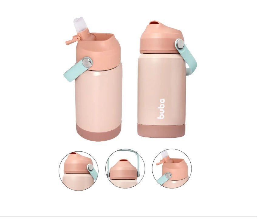 Copo Térmico Parede Dupla Com Canudo Rosa - Buba