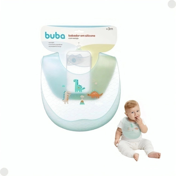 Babador em Silicone com Pega Migalhas e Estojo Magic Dino - Buba